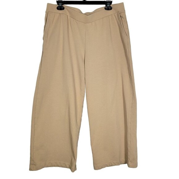 Women's Pure Jill Organic Cotton Wide Leg Tan Pocket Casual Pants Size Large P - Picture 1 of 9
